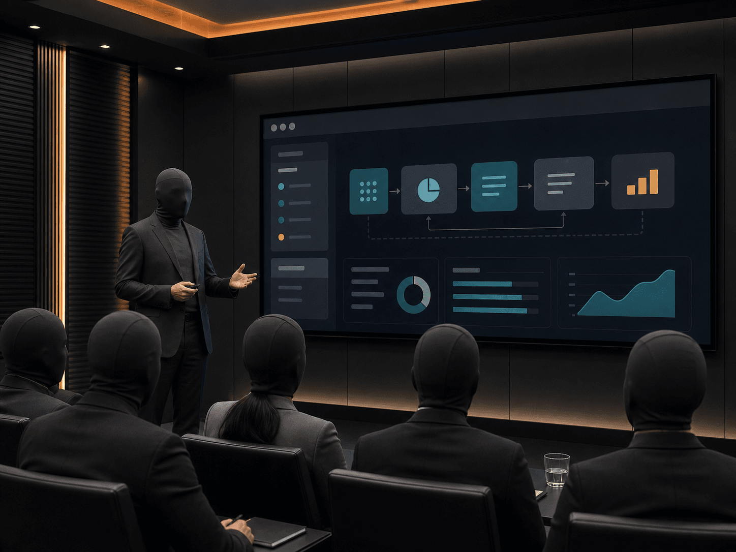 Privacy-masked representative corporate sales video frame